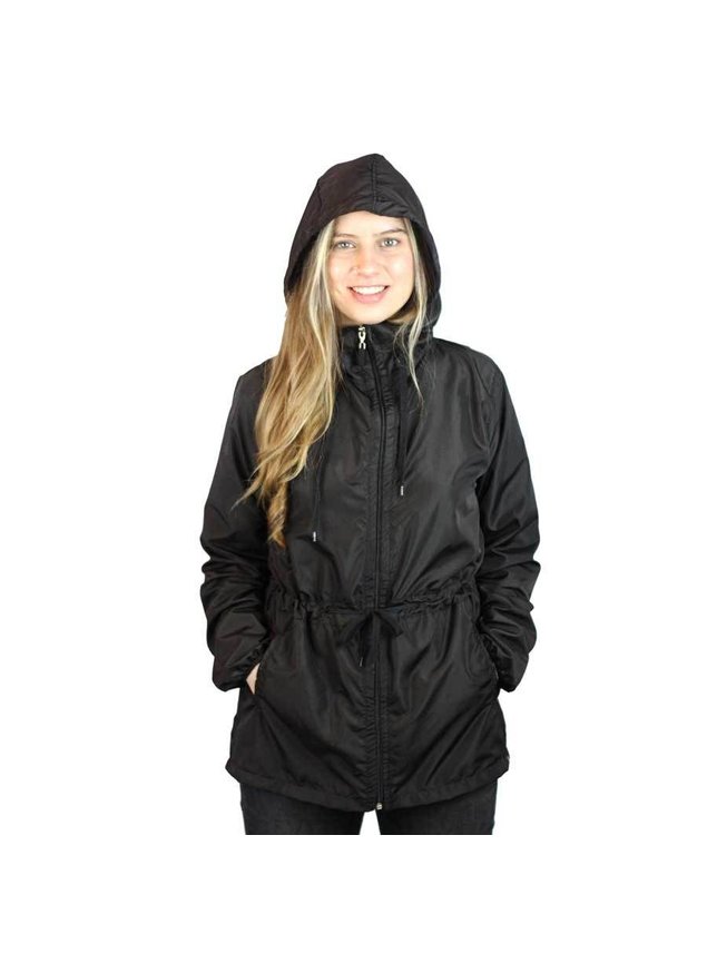Parka Corta Vento Plus Size Feminina Preta WSS Classic