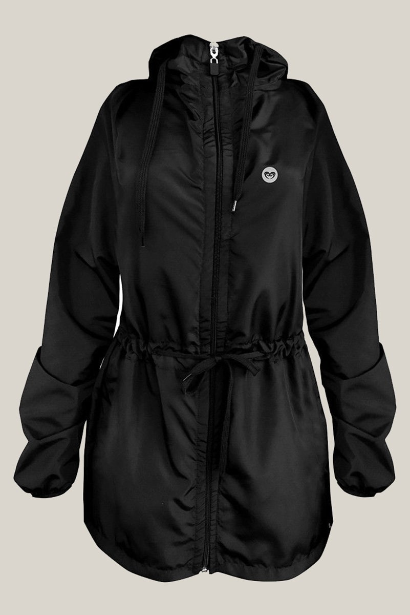 Parka Corta Vento Plus Size Feminina Preta WSS Classic