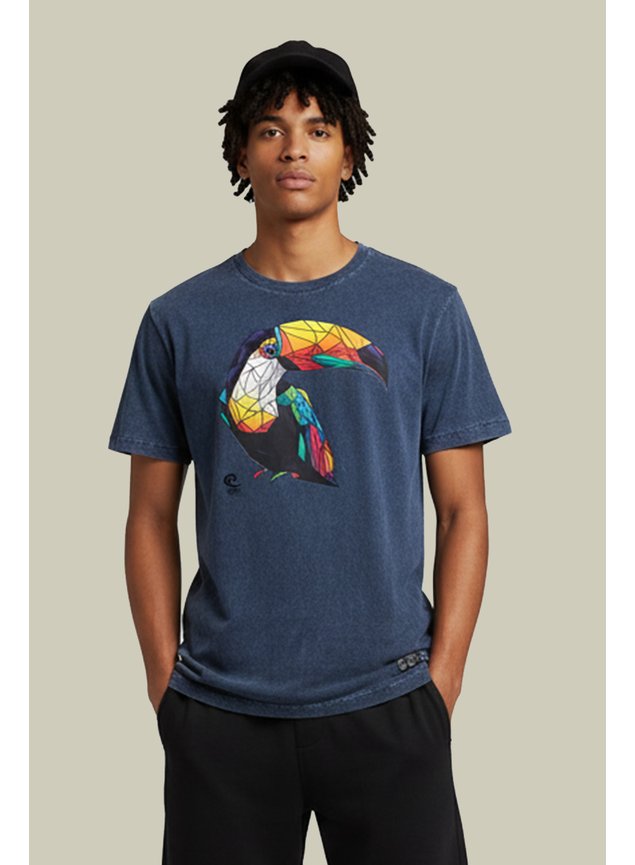 camiseta estonada masculina toucan delight azul