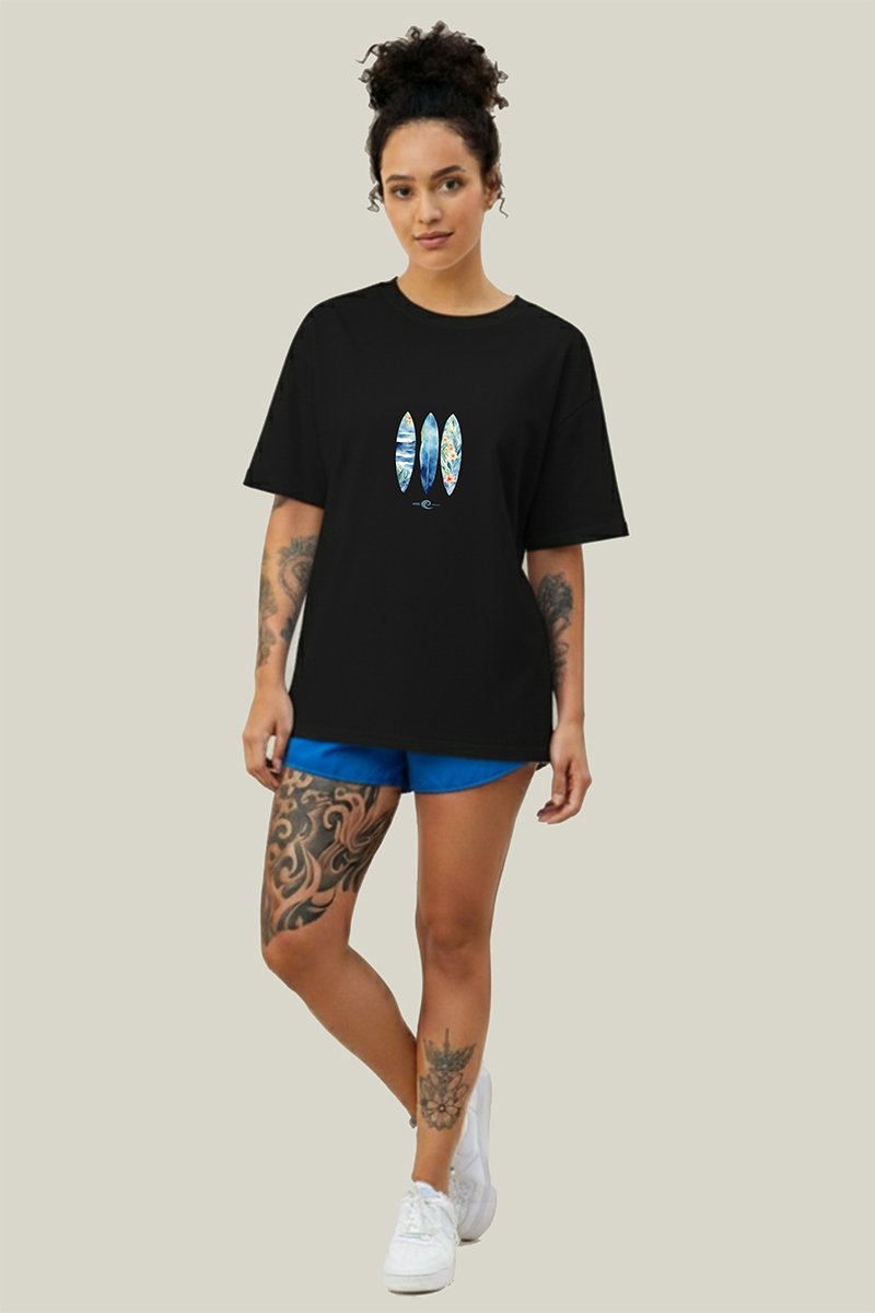 Camiseta Oversized Feminina Preta Algodão Prime | WSS Floral Surf