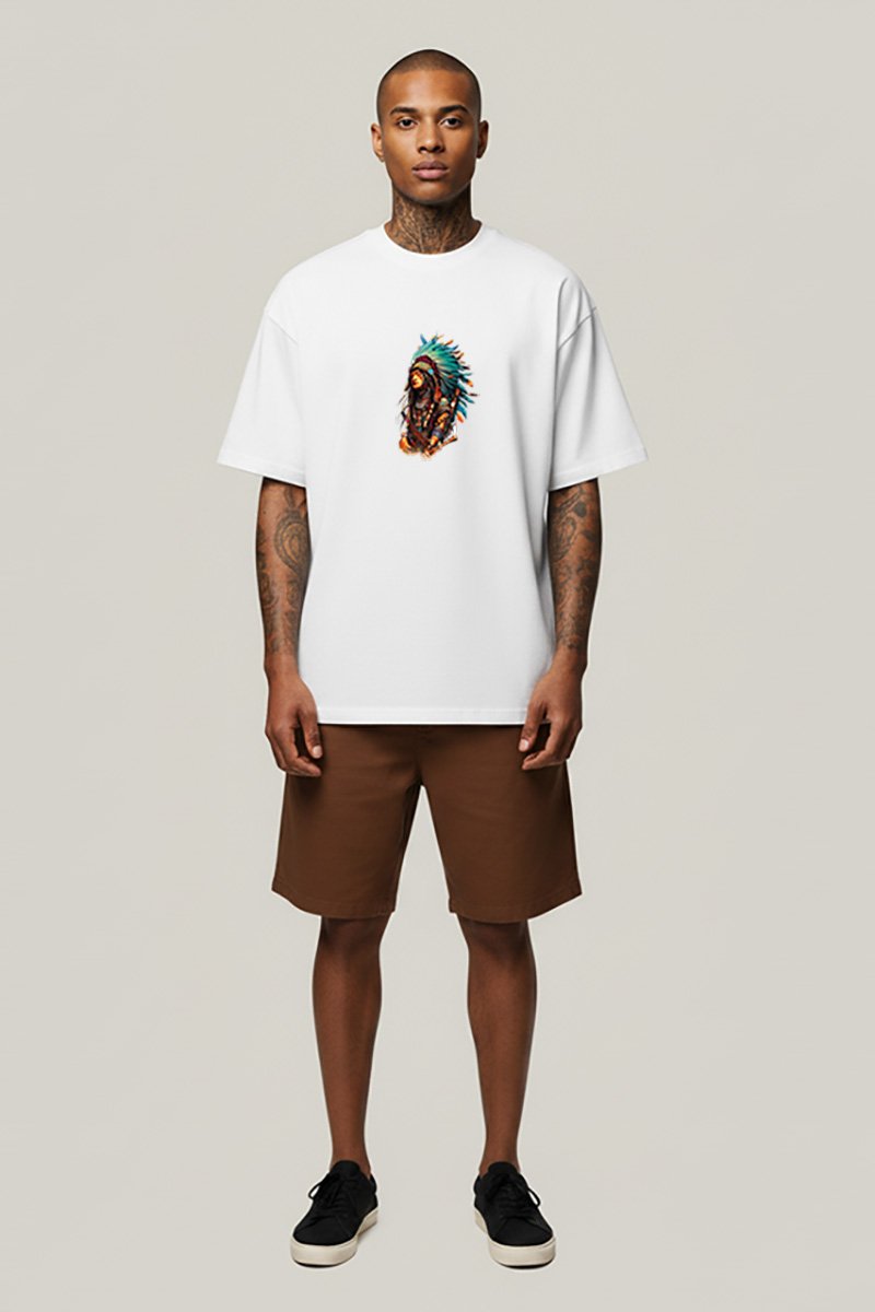 Camiseta Oversized Masculina Branca WSS | Estilo Tribal Essence
