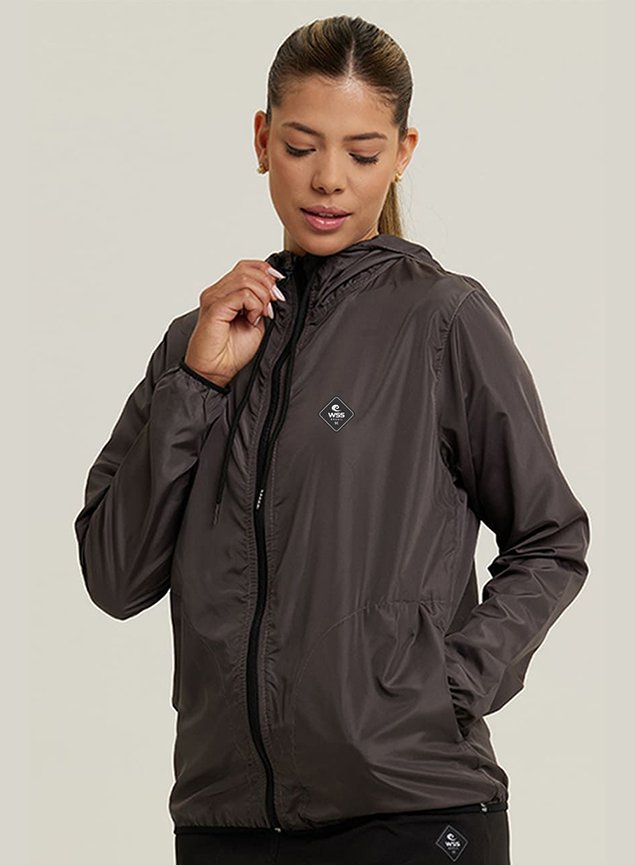 jaqueta corta vento feminino com capuz wss brasil diamond cinza