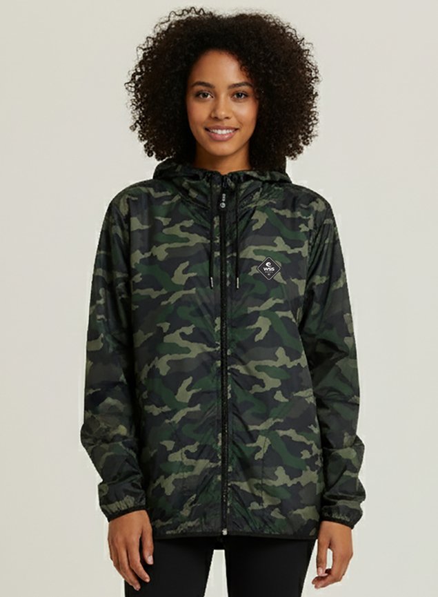 jaqueta corta vento feminino com capuz wss brasil diamond camuflado