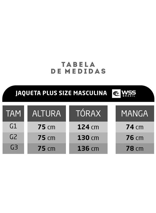 jaqueta corta vento pluz size masculino wss brasil tabela