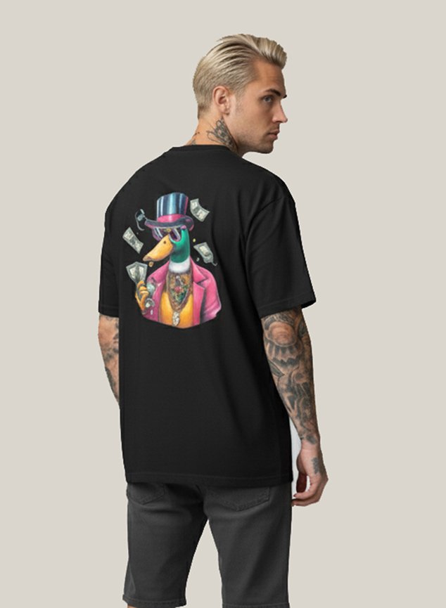 Camiseta Oversized Masculina Preta WSS | Estampa Dollar Duck