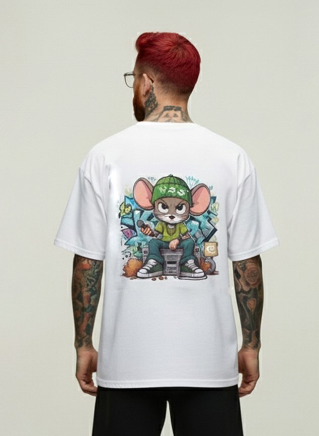 Camiseta Oversized Masculina Branca WSS | Estampa Street Rat