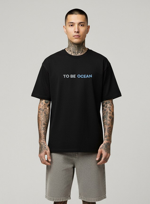 Camiseta Oversized Masculina Preta WSS Ocean | Estilo Surf & Street