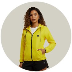 Corta Vento Feminino Lozenge Amarelo Corta Vento Feminino Amarelo WSS Brasil Modelo Lozenge - Vista Frontal Activewear